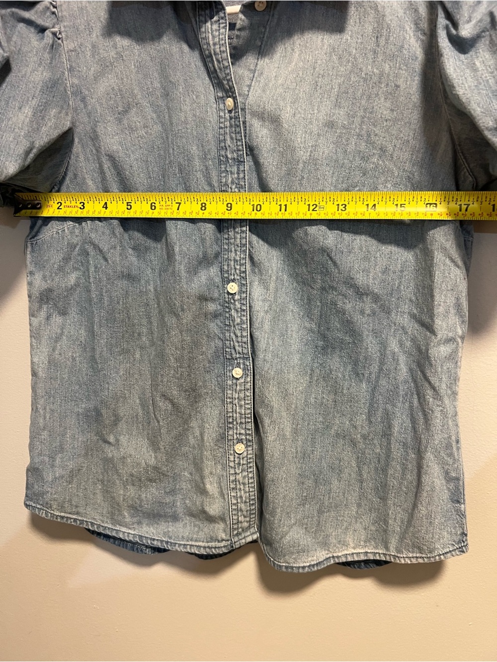 J. Crew Light Blue Denim Button-Front Puff Sleeve Shirt size M - Picture 7 of 9